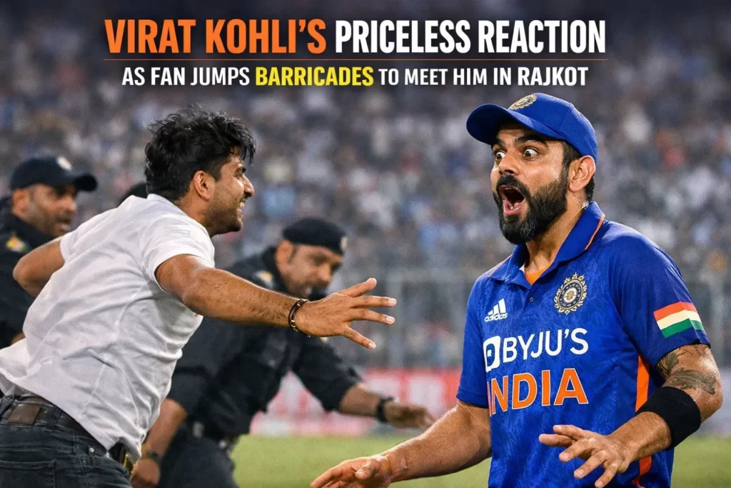 Virat Kohli’s Priceless Reaction as Fan Jumps Barricades to Meet Him in Rajkot