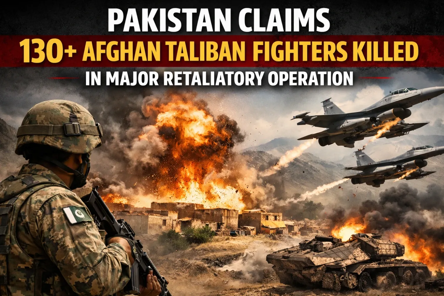 Pakistan military troops near border during retaliatory operation against Afghan Taliban fighters after cross-border attack